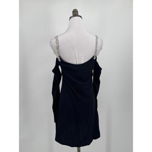 For Love and Lemons Black Cold Shoulder Sequin Strap A Line Mini Dress Sz XS - Picture 4 of 5